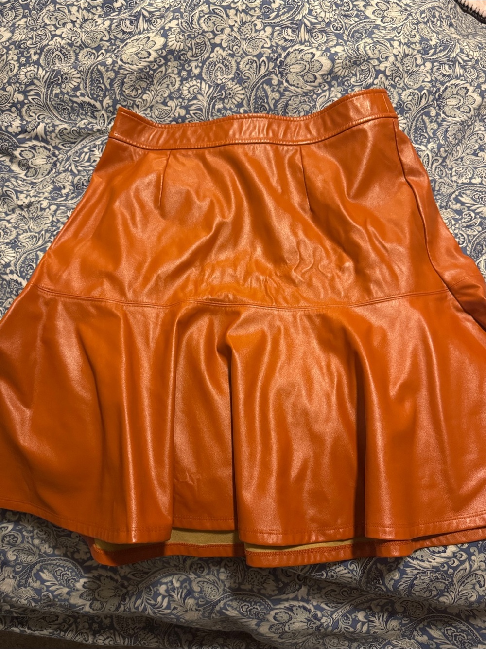 VENUS Orange/Brown Faux Leather Flared Skirt